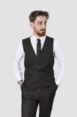 Erkek Desenli Yelekli Slim Fit Takım Elbise 2865-KAHVE - 3