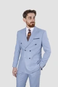 Erkek Kruvaze Slim Fit Takım Elbise 3023-MAVİ - 1