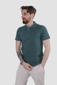 Erkek Polo Yaka Düz Pamuklu Slim Fit Tişört 3225Y-KOYU YEŞİL - 2