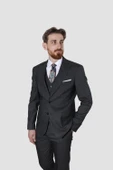Erkek Desenli Yelekli Slim Fit Takım Elbise 6570-ANTRASİT - 2