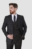 Erkek Desenli Yelekli Slim Fit Takım Elbise 2865-KAHVE - 2