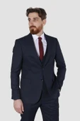 Erkek Desenli Yelekli Slim Fit Takım Elbise 6020-LACİVERT thumbnail 2