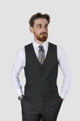 Erkek Desenli Yelekli Slim Fit Takım Elbise 6570-ANTRASİT - 3