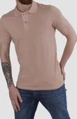 Erkek Polo Yaka Düz Pamuklu Slim Fit Tişört 3225Y-PUDRA - 2