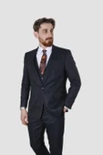 Erkek Tek Düğme Çizgili Desenli Slim Fit Takım Elbise 4051-SİYAH - 1