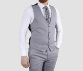 Erkek Armürlü Yelekli Slim Fit Takım Elbise 2810-GRİ - 3