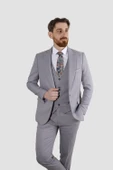 Erkek Armürlü Yelekli Slim Fit Takım Elbise 2810-GRİ - 1