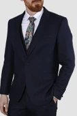 Erkek Tek Düğme Armürlü Yelekli Slim Fit Takım Elbise 7040M-LACİVERT - 2