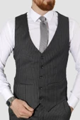 Erkek Çizgili Yelekli Slim Fit Takım Elbise CML158-FÜME - 3