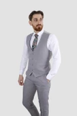 Erkek Tek Düğme Düz Yelekli Slim Fit Takım Elbise 2813-AÇIKGRİ - 4