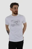 Erkek Bisiklet Yaka Basklı Pamuklu Slim Fit Tişört 3170-BEYAZ - 2