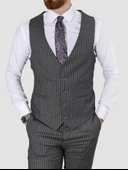 Erkek Çizgili Yelekli Slim Fit Takım Elbise CML158-GRİ - 3