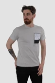 Erkek Bisiklet Yaka Baskılı Pamuklu Slim Fit Tişört 3148-TAŞ - 1