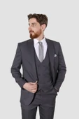 Erkek Armürlü Yelekli Slim Fit Takım Elbise 2810-ANTRASİT - 1