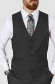 Erkek Desenli Yelekli Slim Fit Takım Elbise 6570-ANTRASİT - 4