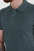 Erkek Polo Yaka Düz Pamuklu Slim Fit Tişört 3225Y-KOYU YEŞİL - 3