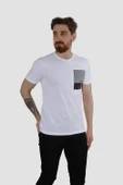Erkek Bisiklet Yaka Baskılı Pamuklu Slim Fit Tişört 3148-BEYAZ - 1