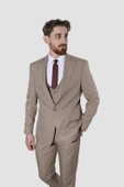 Erkek Tek Düğme Düz Yelekli Slim Fit Takım Elbise 2813-BEJ - 2