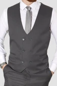 Erkek Armürlü Yelekli Slim Fit Takım Elbise 2810-ANTRASİT - 4