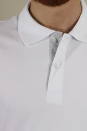 Erkek Polo Yaka Düz Pamuklu Slim Fit Tişört 3225Y-BEYAZ thumbnail 3