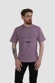 Erkek Bisiklet Yaka Baskılı Oversize Pamuklu Tişört  3064-LİLA thumbnail 1