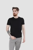 Erkek Bisiklet Yaka Düz Pamuklu Slim Fit Tişört 3068-SİYAH - 2