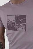 Erkek Bisiklet Yaka Bisiklet Baskılı Pamuklu Slim Fit Tişört 3107-GÜL KURUSU - 3