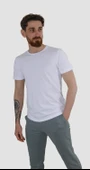Erkek Bisiklet Yaka Düz Pamuklu Slim Fit Tişört 3068-BEYAZ thumbnail 1