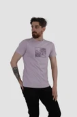 Erkek Bisiklet Yaka Bisiklet Baskılı Pamuklu Slim Fit Tişört 3107-GÜL KURUSU - 1
