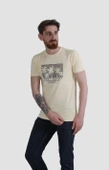 Erkek Bisiklet Yaka Palmiye Ağacı Baskılı Pamuklu Slim Fit Tişört 3074-SARI thumbnail 1