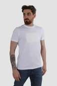 Erkek Bisiklet Yaka Gofre Ayı Baskılı Pamuklu Slim Fit Tişört 3115-BEYAZ - 2
