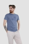 Erkek Bisiklet Yaka Bisiklet Baskılı Pamuklu Slim Fit Tişört 3107-MAVİ - 2
