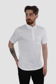 Erkek Polo Yaka Cepli Pamuklu Regular Fit Tişört 2510-BEYAZ - 2