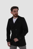 Erkek Kısa Kruvaze Trençkot Slim Fit 4030-SİYAH - 1