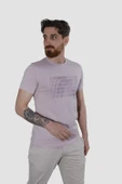 Erkek Bisiklet Yaka Baskılı Pamuklu Slim Fit Tişört 3087-LİLA - 1