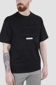 Erkek Bisiklet Yaka Baskılı Oversize Pamuklu Tişört  3064-SİYAH - 2
