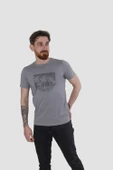 Erkek Bisiklet Yaka Palmiye Ağacı Baskılı Pamuklu Slim Fit Tişört 3074-ANTRASİT - 1
