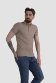 Erkek Gömlek Yaka Pamuklu Slim Fit Tişört 2562-Y-VİZON - 1