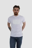Erkek Bisiklet Yaka Gofre Ayı Baskılı Pamuklu Slim Fit Tişört 3115-BEYAZ - 1