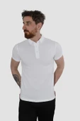 Erkek Polo Yaka Desenli Pamuklu Slim Fit Tişört 2976Y-BEYAZ - 2