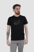 Erkek Bisiklet Yaka Bisiklet Baskılı Pamuklu Slim Fit Tişört 3107-SİYAH - 1