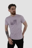 Erkek Bisiklet Yaka Bisiklet Baskılı Pamuklu Slim Fit Tişört 3107-GÜL KURUSU - 2