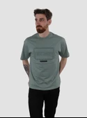 Erkek Bisiklet Yaka Baskılı Oversize Pamuklu Tişört  3064-YEŞİL - 2