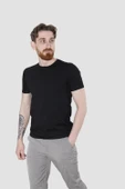 Erkek Bisiklet Yaka Düz Pamuklu Slim Fit Tişört 3068-SİYAH - 1