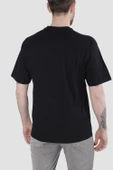 Erkek Bisiklet Yaka Baskılı Oversize Pamuklu Tişört  3064-SİYAH - 3