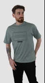 Erkek Bisiklet Yaka Baskılı Oversize Pamuklu Tişört  3064-YEŞİL - 1