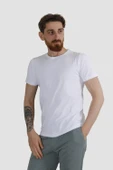 Erkek Bisiklet Yaka Düz Pamuklu Slim Fit Tişört 3068-BEYAZ thumbnail 2