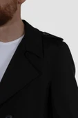 Erkek Uzun Kruvaze Trençkot Regular Fit 5030-SİYAH - 4