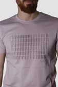Erkek Bisiklet Yaka Baskılı Pamuklu Slim Fit Tişört 3087-LİLA - 3