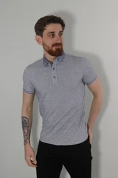 Erkek Polo Yaka Desenli Pamuklu Slim Fit Tişört 2976Y-GRİ - 2